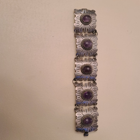 VIntage silver amethyst bracelet 1940 - Picture 2 of 2